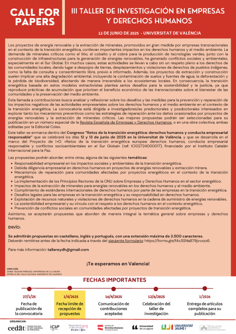 Presentación de comunicaciones: III Taller de investigación en empresas y derechos humanos