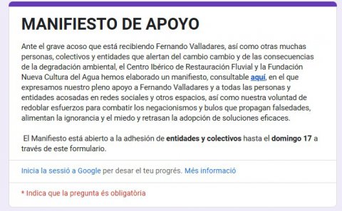 Manifiesto de apoyo a Fernando Valladares y a otras muchas personas, colectivos y entidades